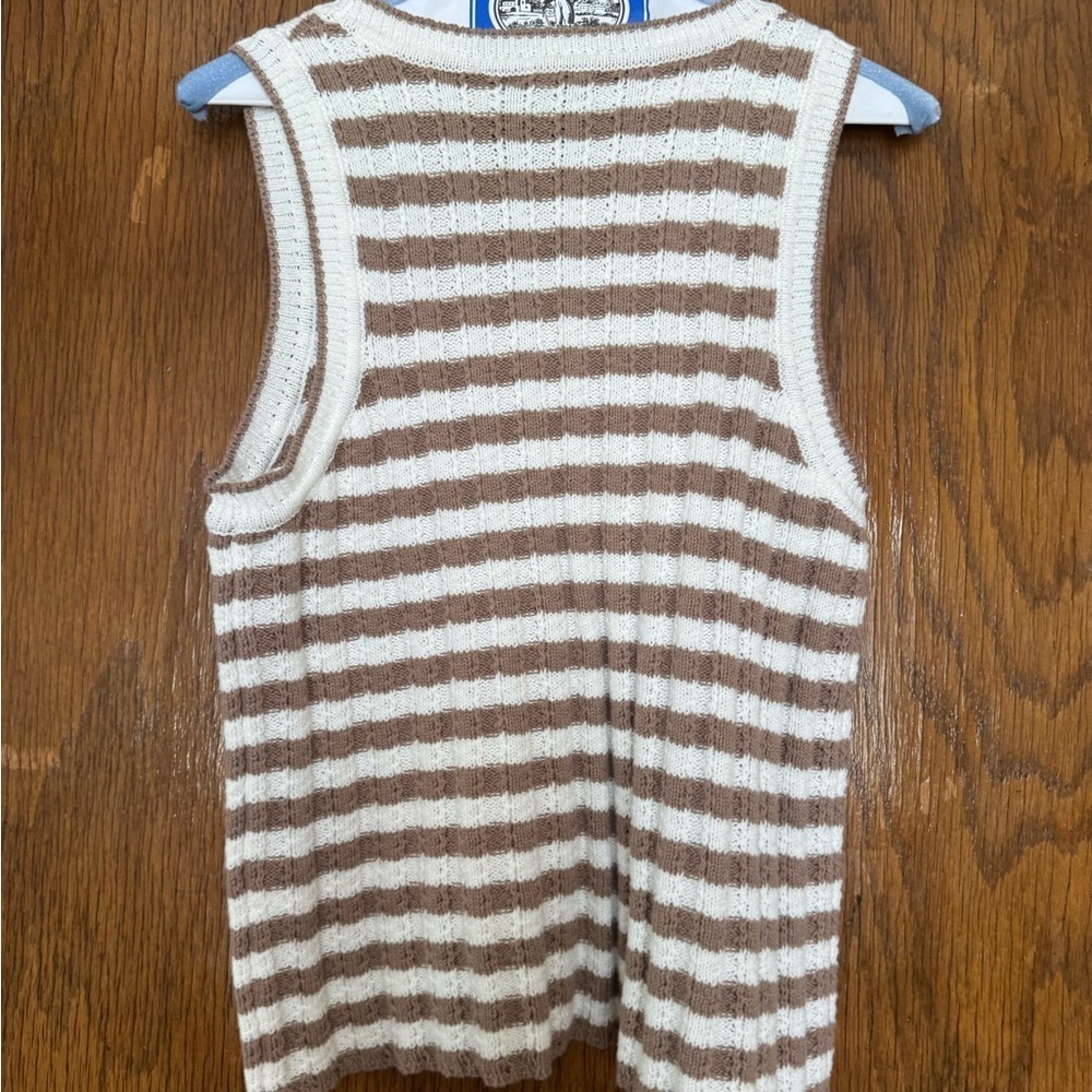 Halogen White and Tan Ribbed Sleeveless Tank Top - Picture 6 of 6